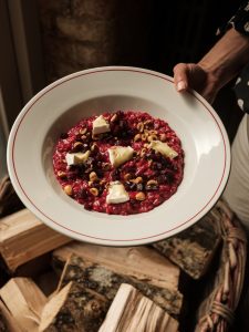 Da Costa dinner & lunch dish: Salt baked beetroot risotto with toasted hazelnuts & Bruton soft cheese