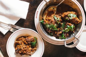 Angel Otero's chicken fricassee – chicken in a copper pan
