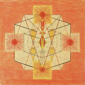 Geometric shapes on an orange background – art work by Emma Kunz